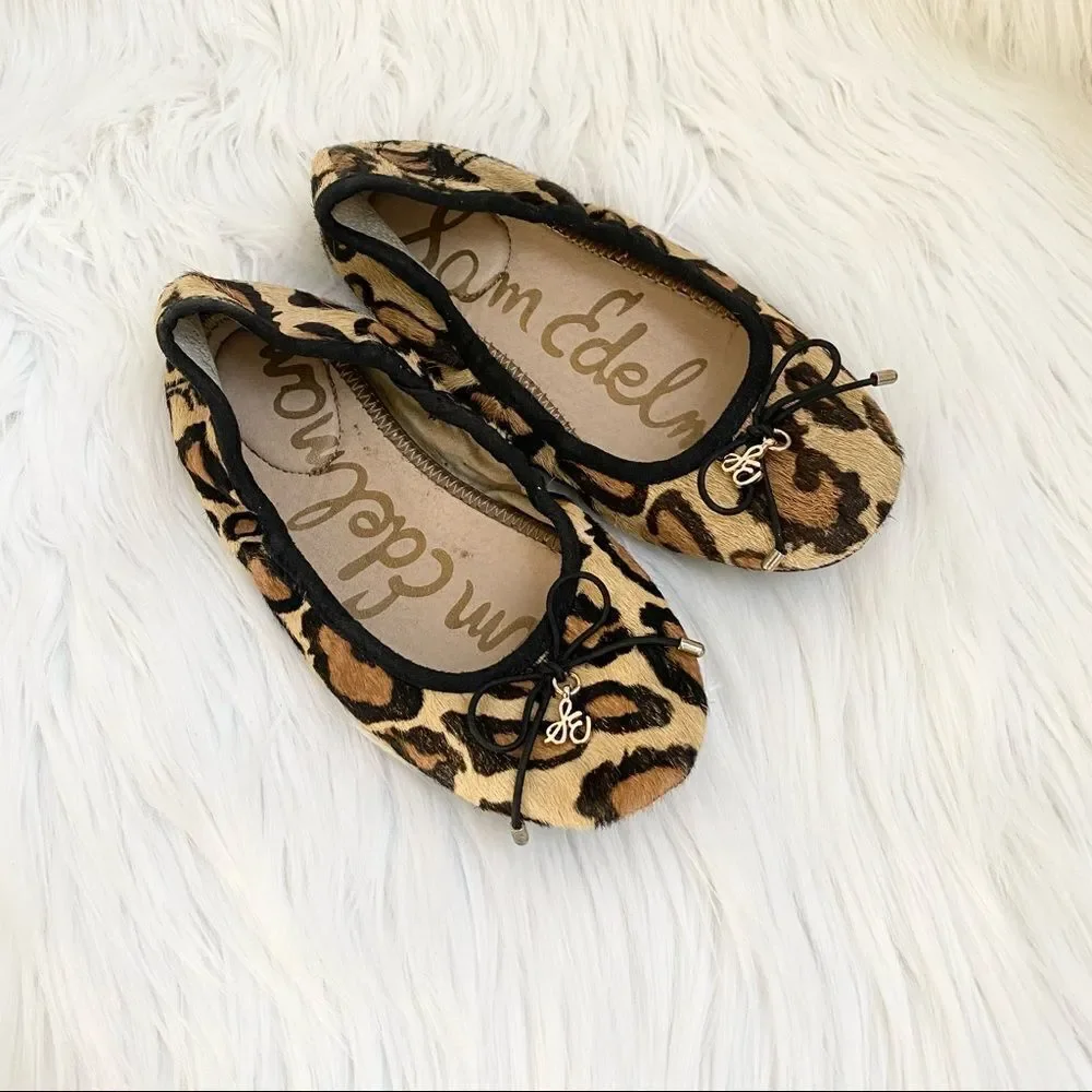 Sam Edelman calf hair on  leopard print flats ballet shoes 1.5